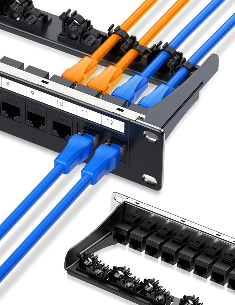 Enmane 1U 12 Port Patch Panel Cat6 Keystone Patch Panel (EC Listed) RJ45 UTP with Smart Cable Management for 10 Inch Rackmount - Image 1